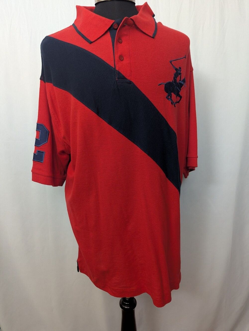Beverly Hills Polo Club 2XLT Red Blue Big Pony Striped